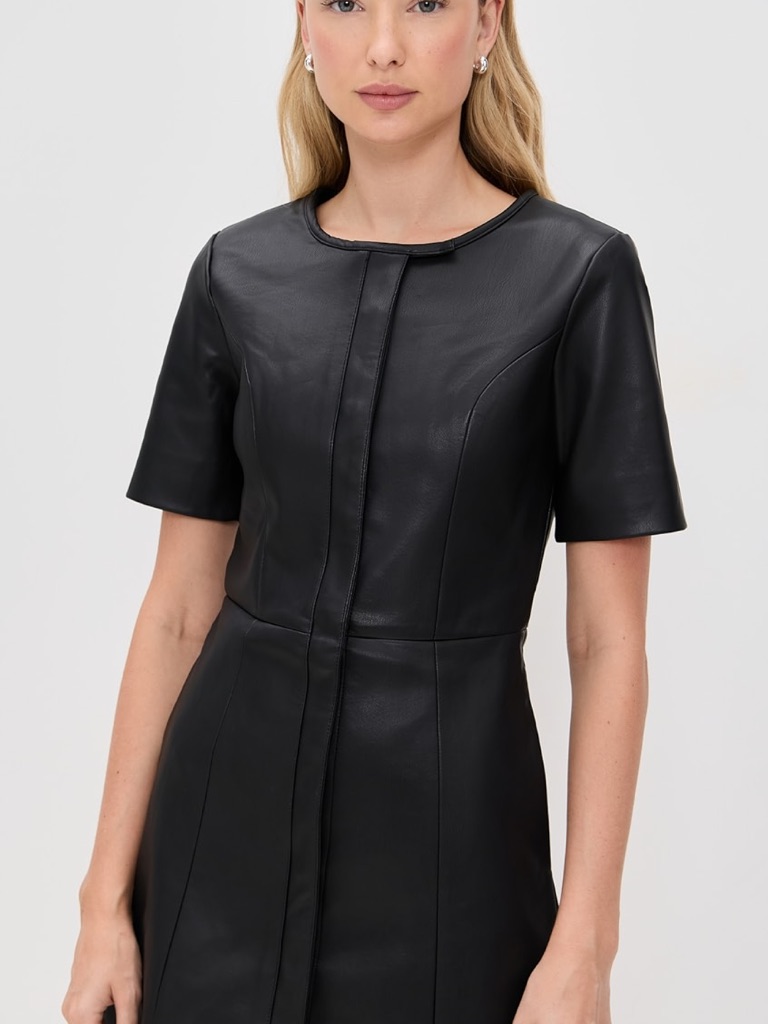 Brooklyn Black Short-Sleeve Faux Leather Mini Dress